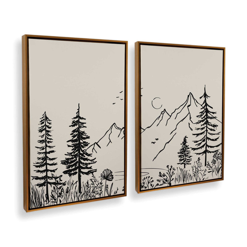 Whispering Peaks v4, ensemble de 2 impressions, 18 po x 12 po, Cadre flottant doré poli