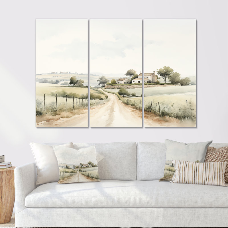 «Countryside Minimal Scenery IV» - ensemble d'art mural imprimé campagne, Toile tendue, H 28 po x l 36 po x P 1 po