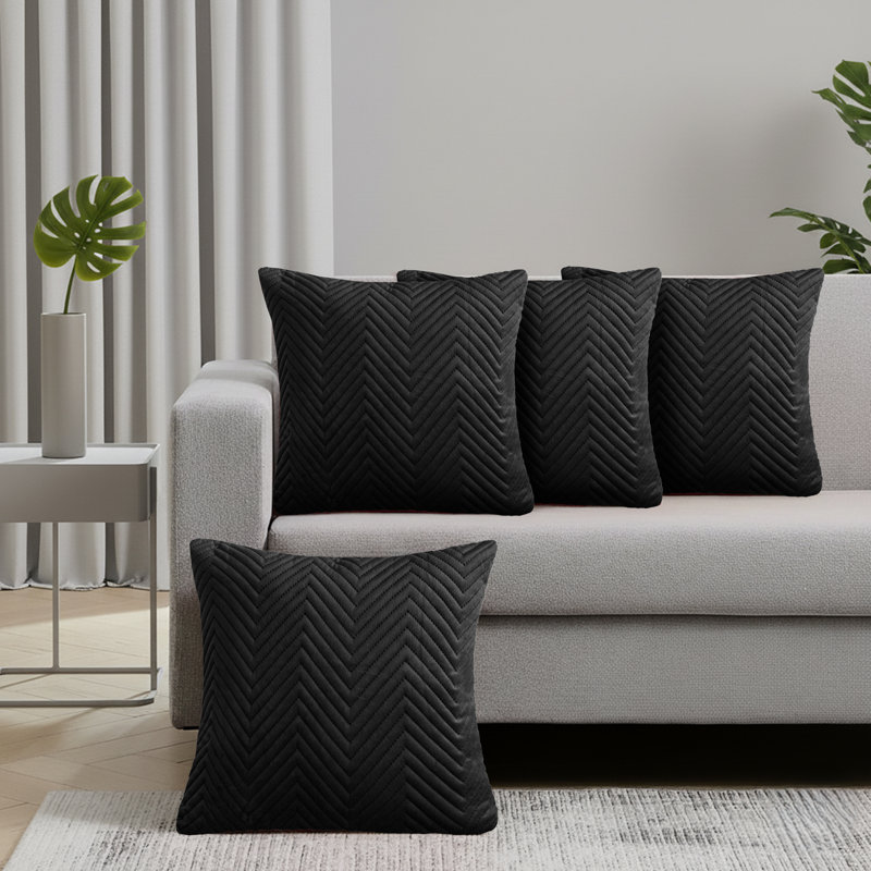 Embossed Velvet Cushion Cover (4 Piece Set), Black