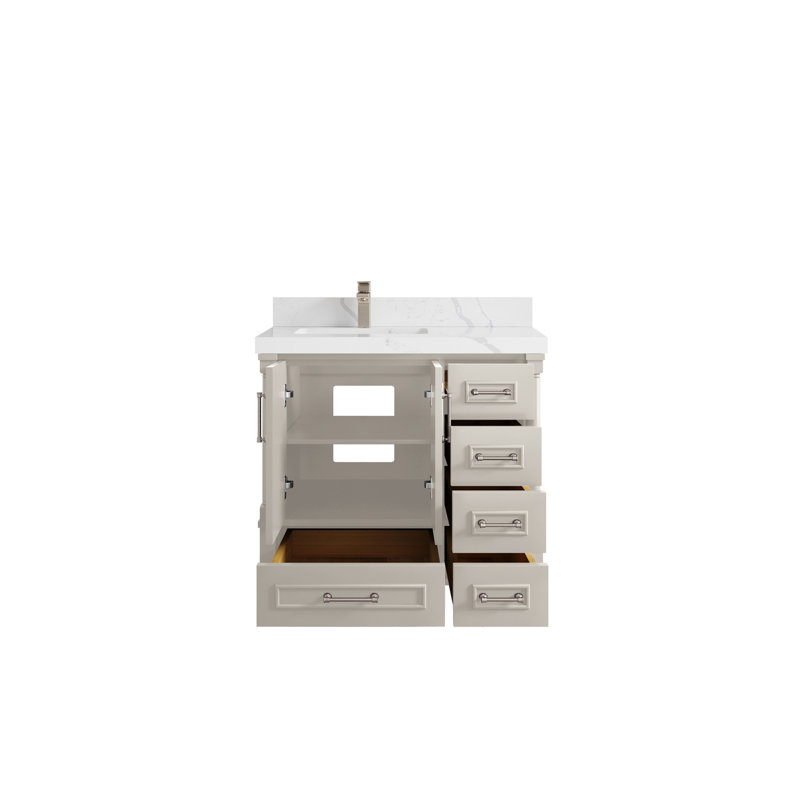 Aberdeen 36'' Single Bathroom Vanity with Quartz Top, Calacatta Laza