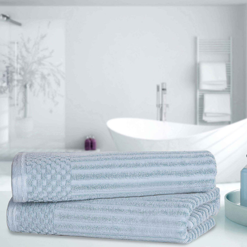 Ribbed Cotton Absorbent Heavyweight Bath Towel, Slate Blue