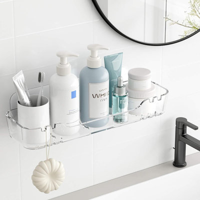 Acrylic Wall Mounted Shower Caddy, Adhesive Shelf With Self-adhesive Tape, No Drilling Shower Organizer Clear Shelves For Bathroom Kitchen, Long