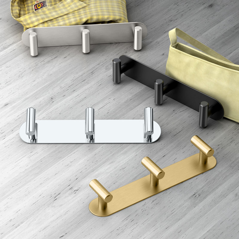 Latitude II Wall Mounted Towel and Robe Hook Rack with 3 Hooks, Matte Black