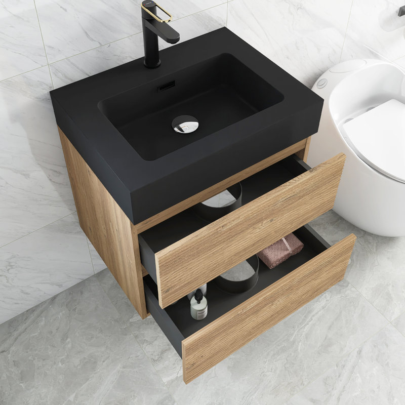 Meuble-lavabo 24 po avec lavabo en quartz noir, 24"