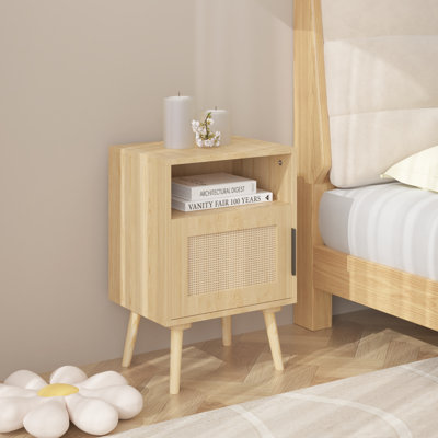 Accent Nightstand With Door & Shelf - Solid Wood Legs, Stunning Oak Bedroom Open Alluring