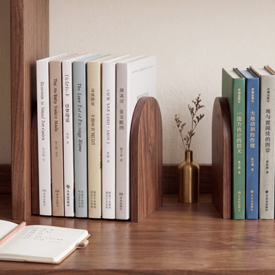 6-Piece Black Walnut Bookends Set, Heavy-Duty L-Shaped Book Stoppers with Non-Slip Metal Bases for Home Office Decor