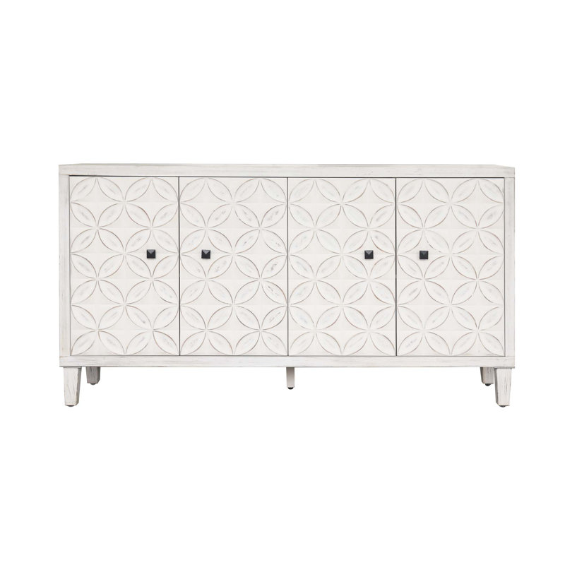 Accent Cabinet 4 Door Wooden Cabinet, White Washed