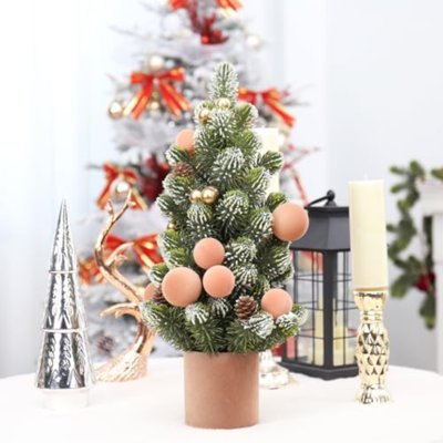 Small Christmas Tree, 13Inch Artificial Velvet Ball Berry Mini Tabletop Tree Christmas Decorations, For Home Party Thankgivings Xmas Indoor Decor. (Light Coffee, 18Inch)