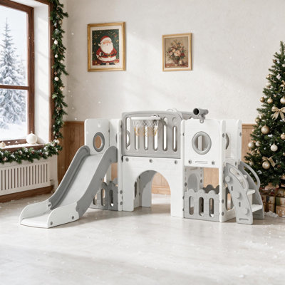 9 In 1 Large Toddler Slide, Kid Playset With long Slope, Baby Climber Set With basketball Hoop, Telescope, Tunnel, Storage Space, Enclosed Steps, Indoor Outdoor Playground, for Kids Ages 3+