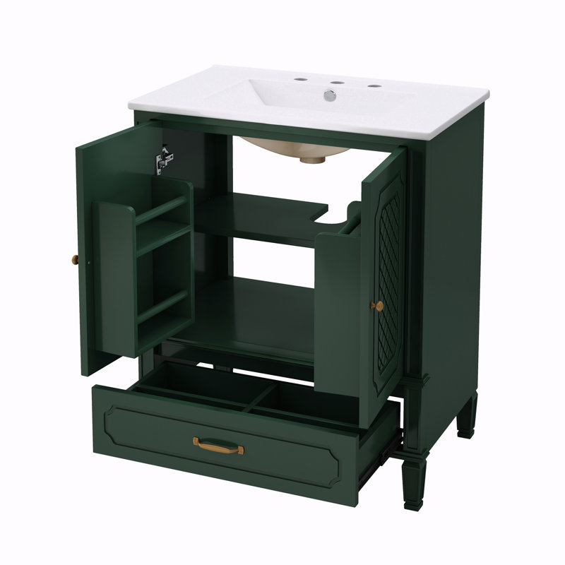 Meuble-lavabo avec lavabo et rangement, Vert foncé