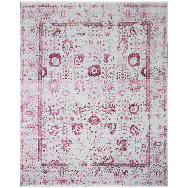 Oriental Area Rug in Silver, Rectangle 6' x 9'