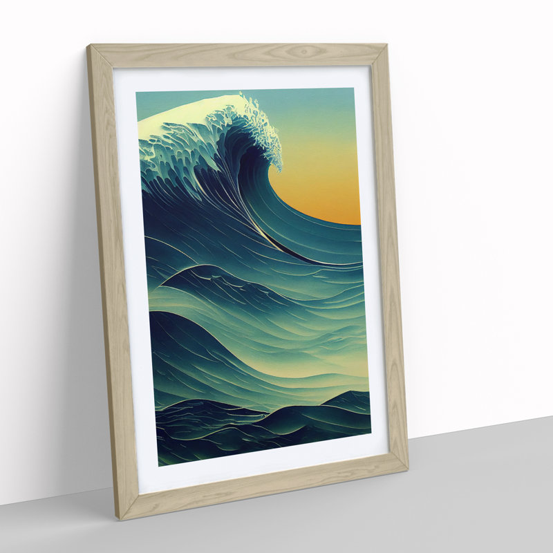 Sunset Ocean Wave No.2 - Wall Art, 48cm H x 36cm W, Oak Framed Paper, White
