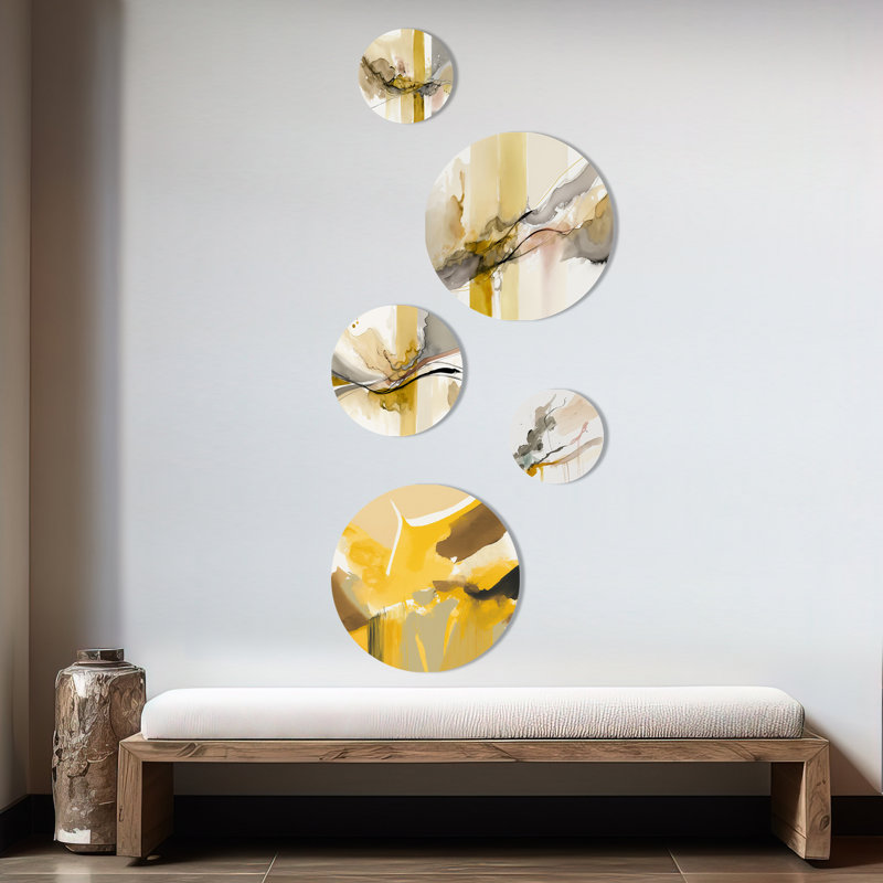 Mustard Yellow Retro I - Abstract Liquid Ink Metal Wall Décor