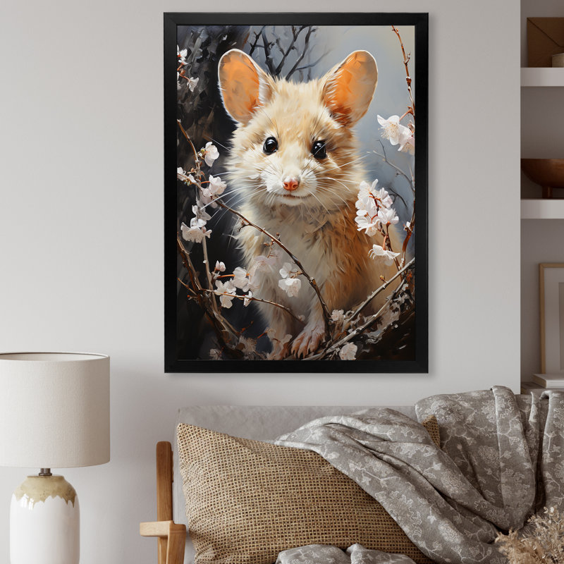 Curious Meadow Mouse Rodent, Black Single Picture Framed, 32" H x 24" W x 1" D