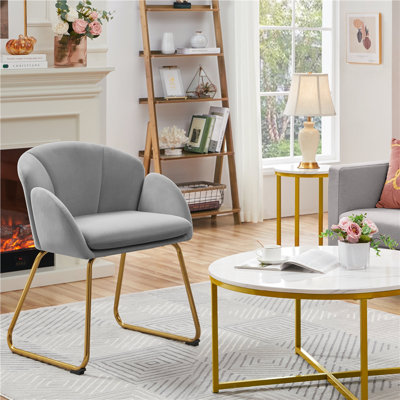 Flower Shape Tub Chair with Golden Metal Legs 