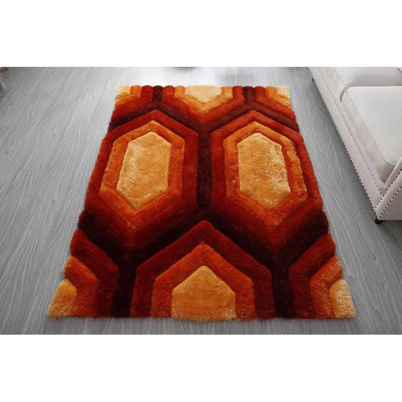 Tapis orange / rouge / noir à poils longs Corey-Leigh, Rectangle 5 pi x 7 pi