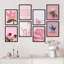 Cygne rose, flamant rose, botanique, fleur, rose, Monstera, formes abstraites encadrées sur papier, impression de 8 pièces-92573547-92573548