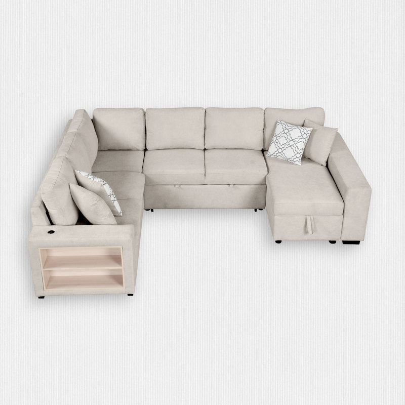 4 - Piece Upholstered Sectional, Beige Chenille