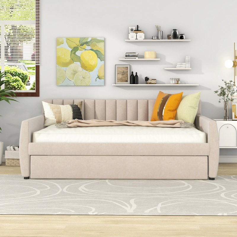 Lit de jour rembourré avec couchette, Beige, Full