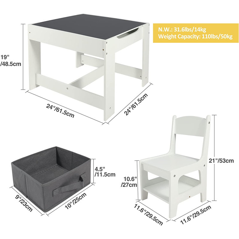 Garikoitz Kids 3 Piece Rectangular Arts And Crafts Table and Chair Set