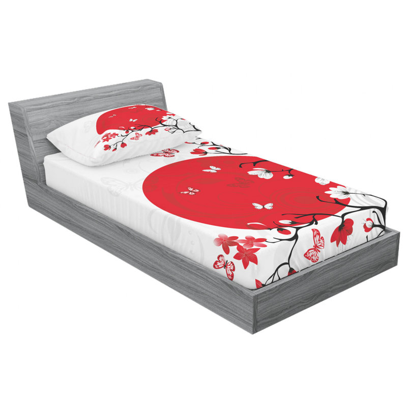 Japanese Microfiber Floral Sheet Set, Twin Sheet Set + Fitted Sheet + 1 Pillowcase