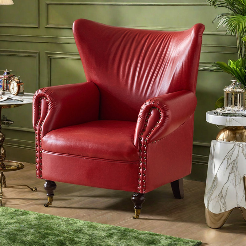 Retro Faux Leather Recliner with Pulley Leg, Red