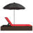  Double Sun Lounger With Cushions&Parasol Brown Poly Rattan-1850411190