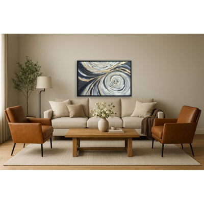 Gilded Vortex Swirl Canvas Wall Art - 32" x 47" - Black Frame