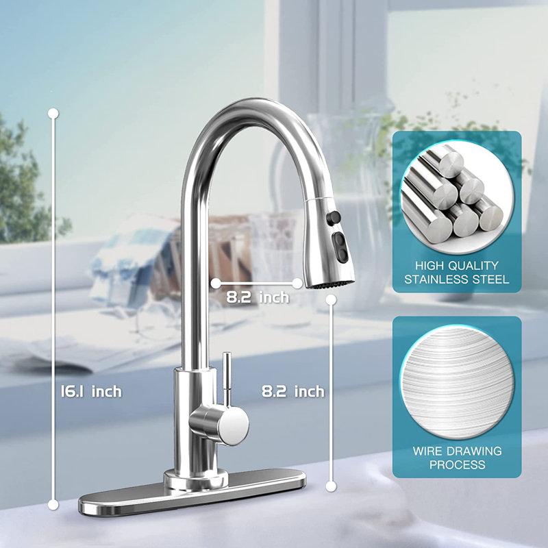 Robinet de cuisine rétractable à poignée simple avec accessoires