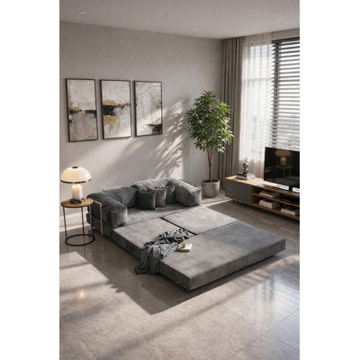 Anthracite Velvet Modular Sectional Floor Sofa with Low Seating