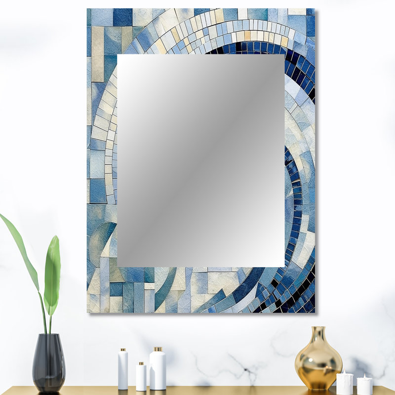 «Gold Constructing Blue Realms IV», miroir unique de formes abstraites, grand miroir mural moderne, impression d'art en métal