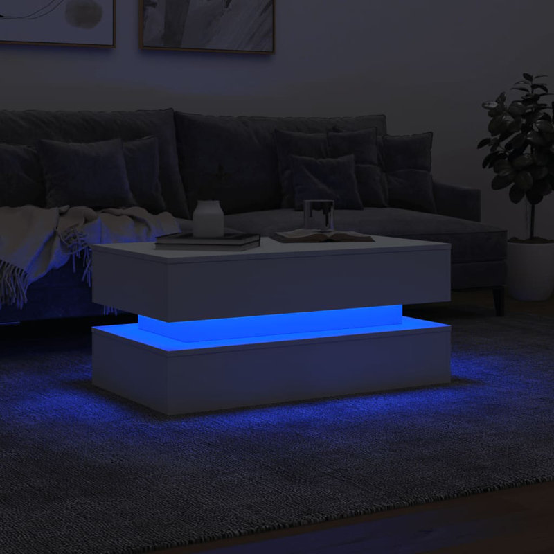 Table basse avec lumières DEL 35,4 po x 19,7 po x 15,7 po, Blanc
