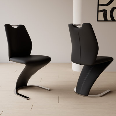 Appoline Upholstered Side Chair, Faux Leather High-Back Cantilever Dining Chairs with Top Handle