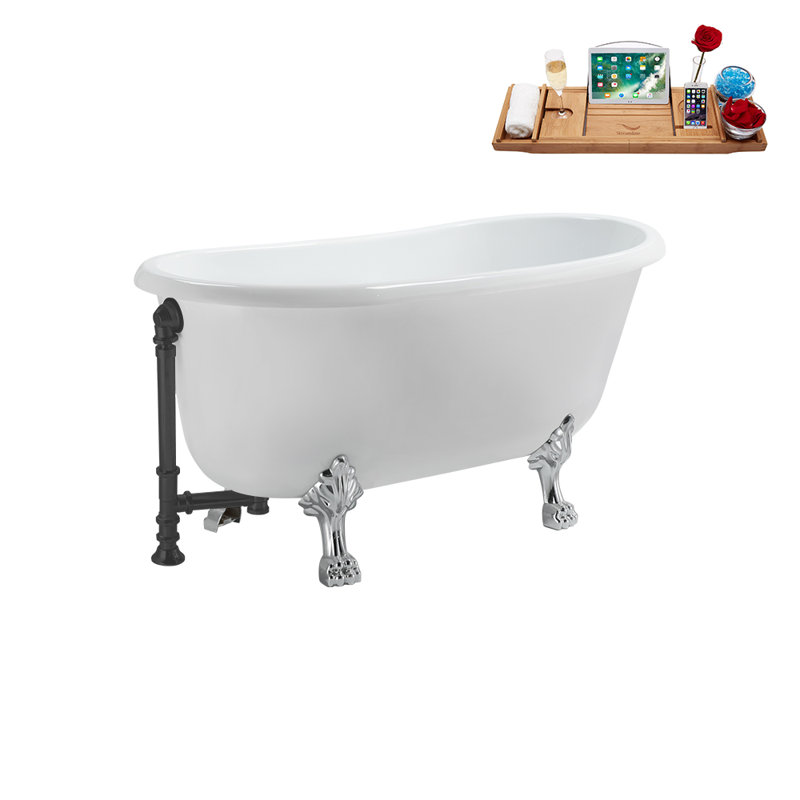 57.5'' x 29.5'' Soaking Acrylic Bathtub, Brushed GunMetal, Polished Chrome