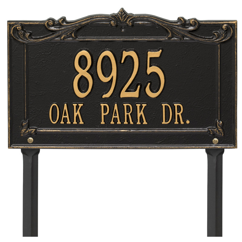 Signature Series 2-Line Lawn Address Sign, Black, Gold