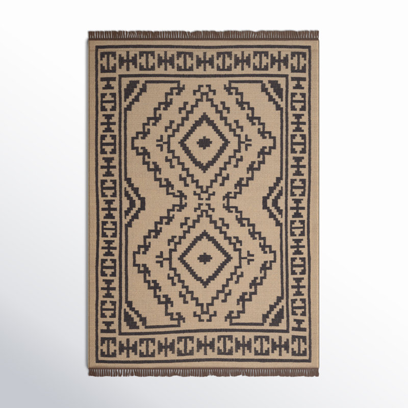 Tapis beige / noir en jute tissé à plat à la main Louie Southwestern, Rectangle 2 pi x 3 pi