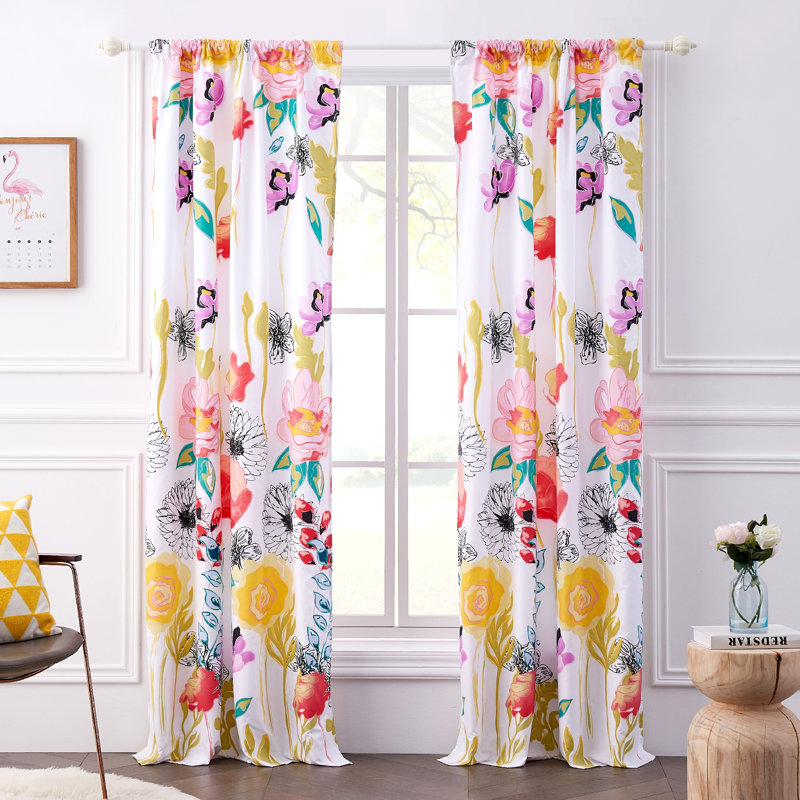 Greenland Home Fashions Watercolor Dream White Window Panel Pair-63”, Multi-Colored, 42" W x 84" L