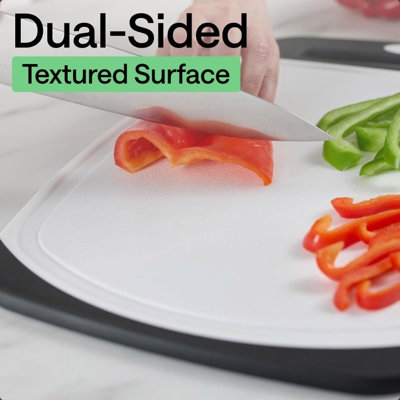 Cutting Board Set of 3, Slip Resistant and Nonporous, Black
BPA-Free, Dishwasher Safe, Juice Groove Border to Catch Liquid, US Designed Kitchen Chopping Mats, Multi-size Food Boards