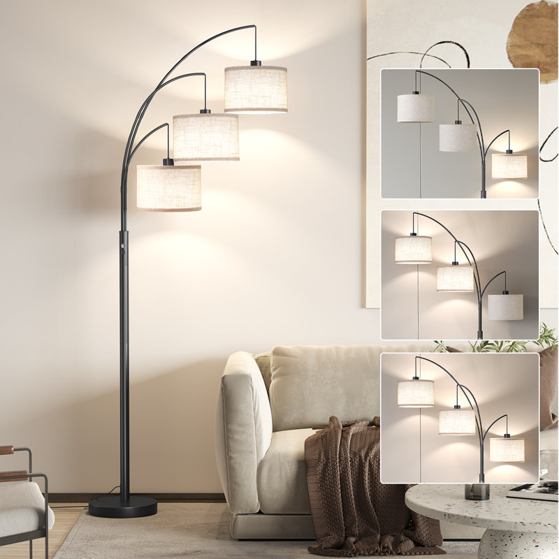Bidal 3 Lights Modern Arc Tree Floor Lamp, Black
