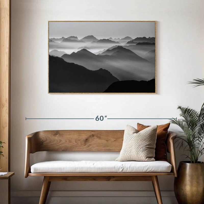 Andes dans la brume, Cadre flottant en bois naturel, 43 po x 29 po