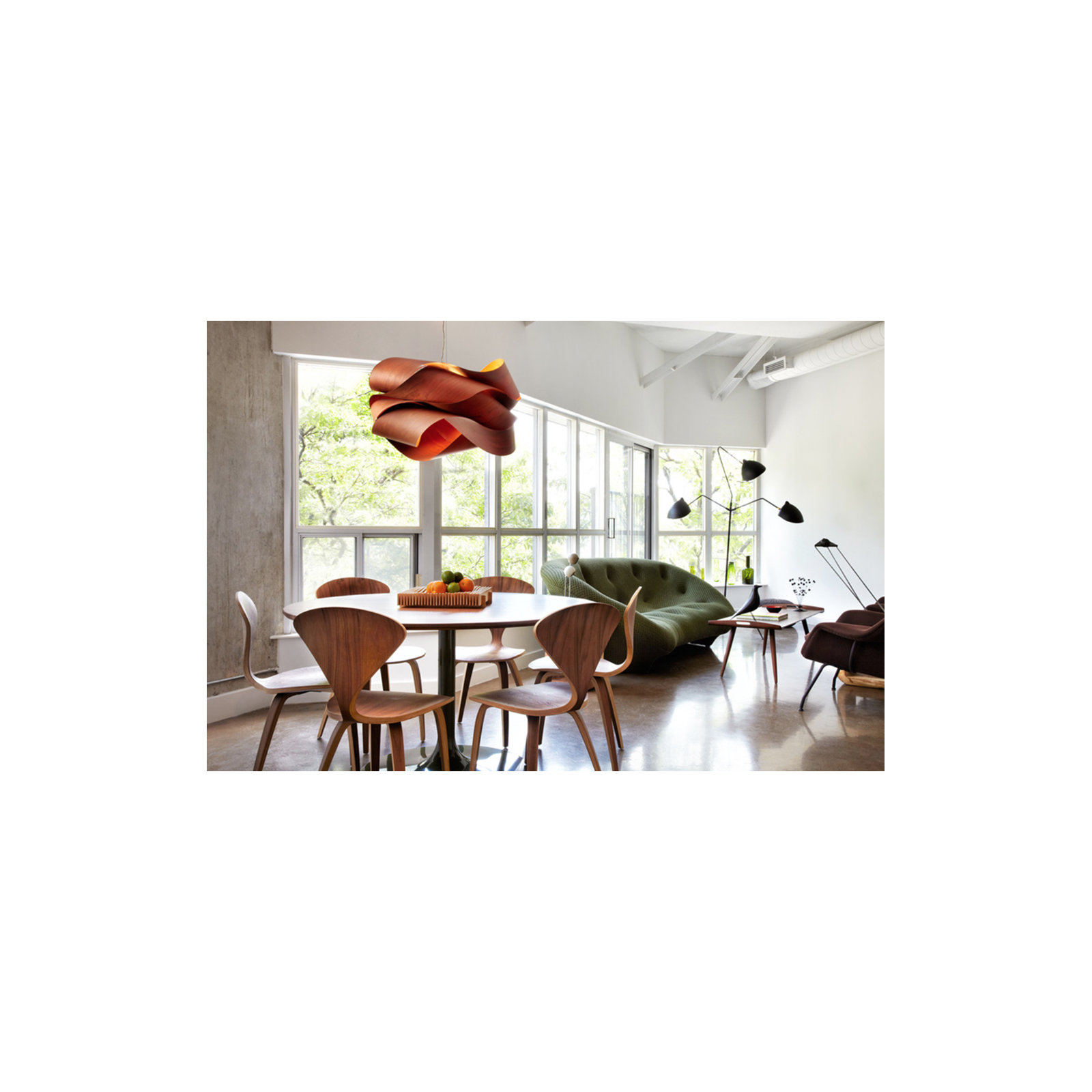 Single Light Dimmable Pendant, Natural Cherry, Matte Black, 15.7" H x 27.1" W x 27.1" D
