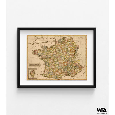 France 1817, carte française, carte antique de France, art mural de classe française, impression de carte de France, carte de campagne européenne