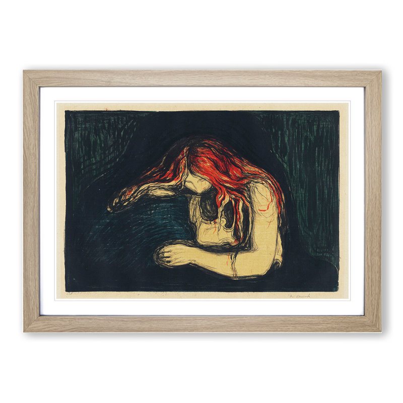 The Vampire Vol.2 by Edvard Munch - Picture Frame Painting, 36cm H x 48cm W x 2cm D, Oak Framed