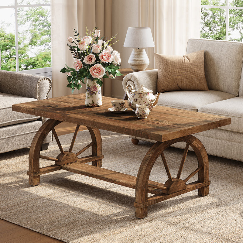 47" Solid Wood Coffee Table, Farmhouse Rectangular Center Table For Living Room