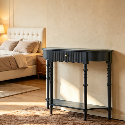 Console rétro en bois massif noir