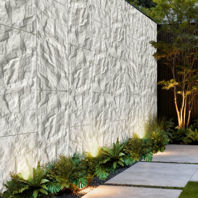 6 PCS 3D Faux Stone Wall Panels, White Marble Rock Stone PU Wainscoting, Flame-resistant Waterproof Lightweight Interior Wall Decor for Living Room, Office, TV Wall, 47.24" × 23.62"
