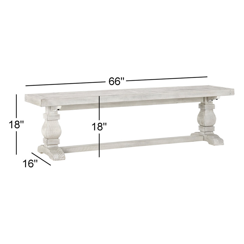 Kasey Wood Bench, 18" H x 66" W x 16"D, Distressed Ivory