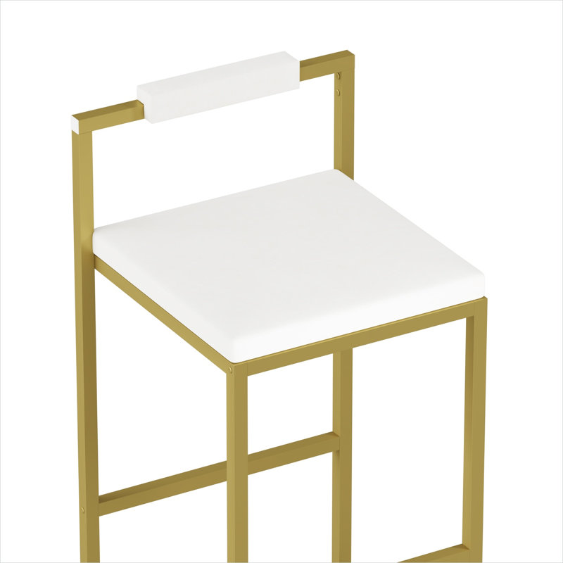 Ensemble de 2 tabourets de bar pour îlot de cuisine - structure moderne en métal doré avec revêtement en velours blanc éclatant, hauteur comptoir