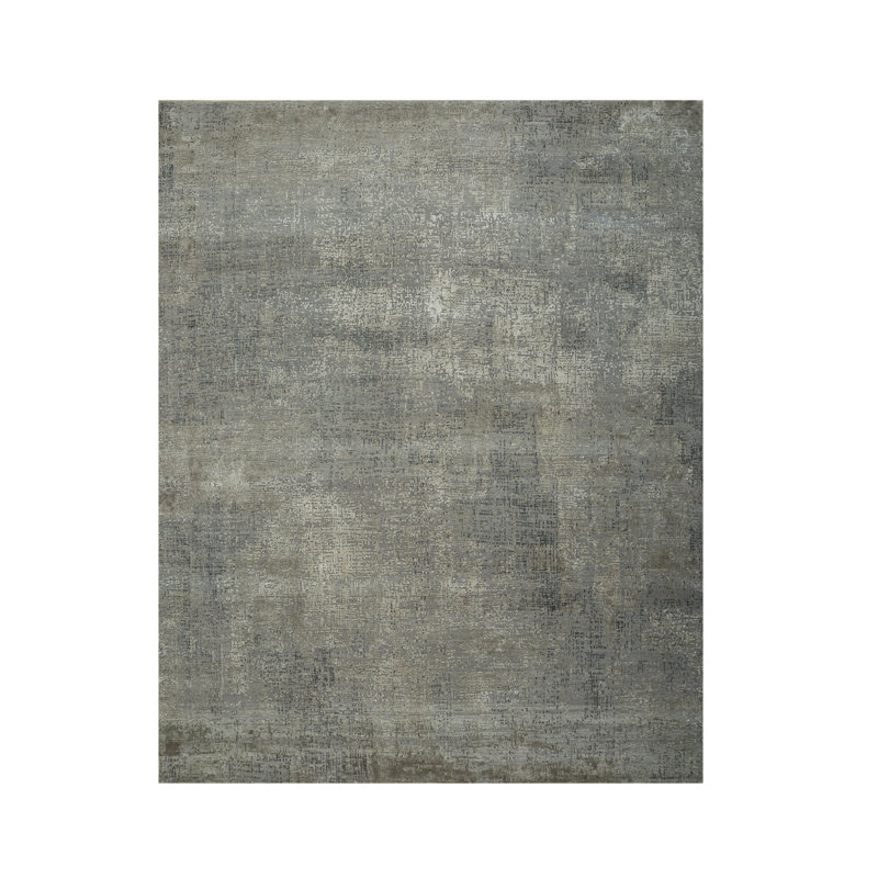 Tapis gris abstrait noué à la main 8 pi x 10 pi