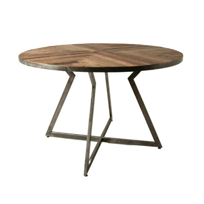 Teak Round Wood Top Dining Table with Steel Base